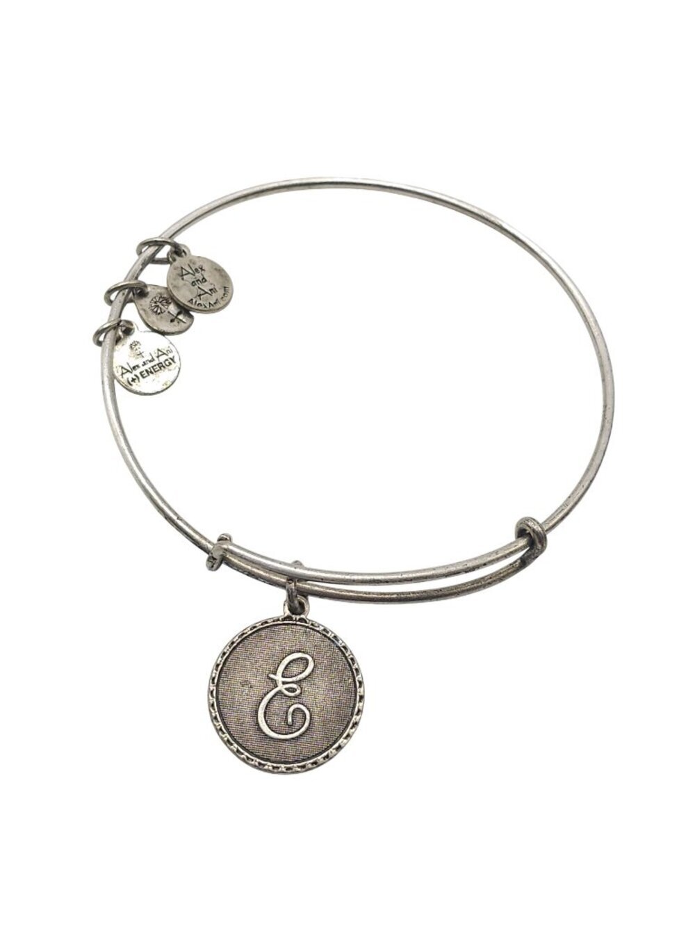 Alex And Ani Silver Initial "E" Charm Bangle Bracelet Expandable Adjustable